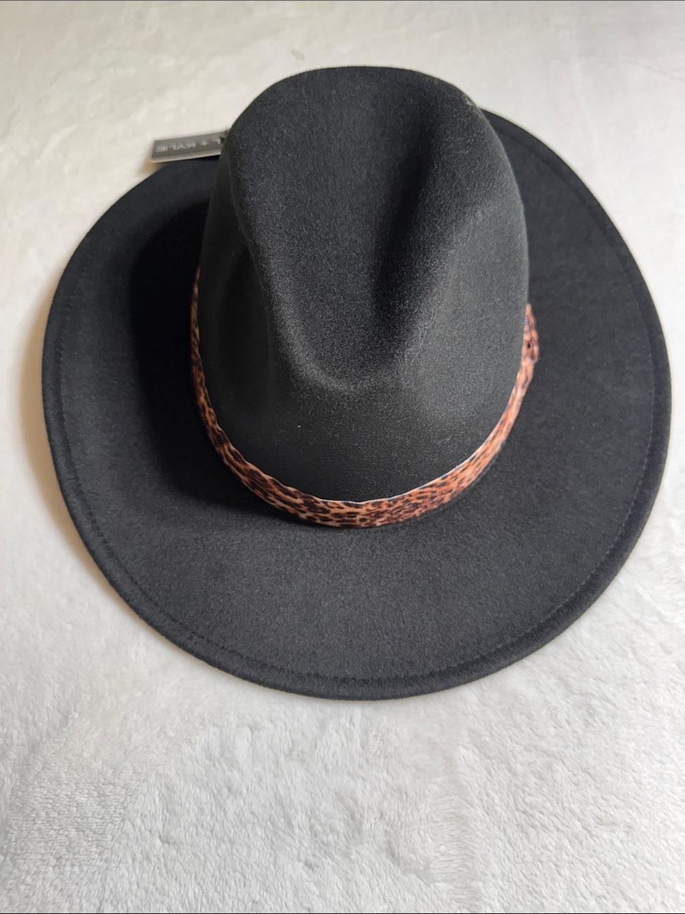 Kendall & Kylie Black Felt Fedora with Leopard Band